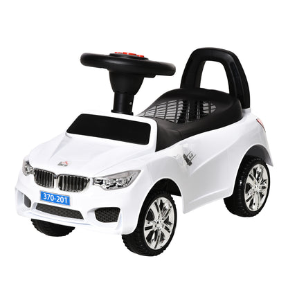 Ride-On Car for Children 18-36 Months Toddler Ride-On with Headlights Music Horn Steering Wheel Storage Space and Push Handle 63.5x28x36 cm White