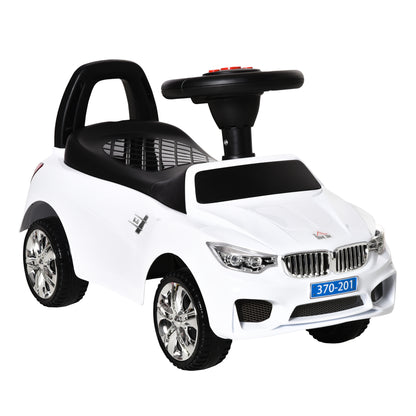 Ride-On Car for Children 18-36 Months Toddler Ride-On with Headlights Music Horn Steering Wheel Storage Space and Push Handle 63.5x28x36 cm White
