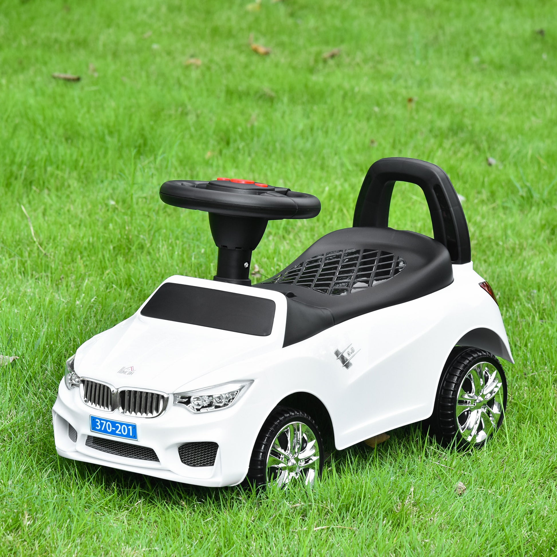 Ride-On Car for Children 18-36 Months Toddler Ride-On with Headlights Music Horn Steering Wheel Storage Space and Push Handle 63.5x28x36 cm White