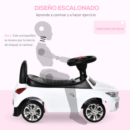 Ride-On Car for Children 18-36 Months Toddler Ride-On with Headlights Music Horn Steering Wheel Storage Space and Push Handle 63.5x28x36 cm White
