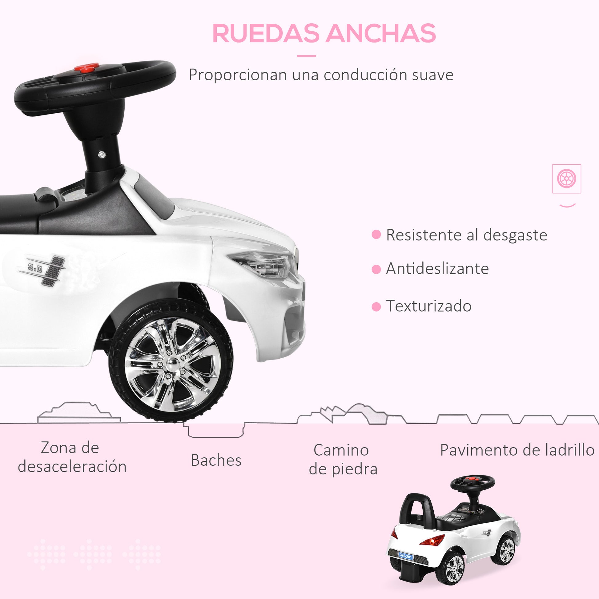 Ride-On Car for Children 18-36 Months Toddler Ride-On with Headlights Music Horn Steering Wheel Storage Space and Push Handle 63.5x28x36 cm White