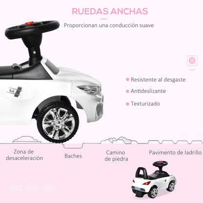 Ride-On Car for Children 18-36 Months Toddler Ride-On with Headlights Music Horn Steering Wheel Storage Space and Push Handle 63.5x28x36 cm White