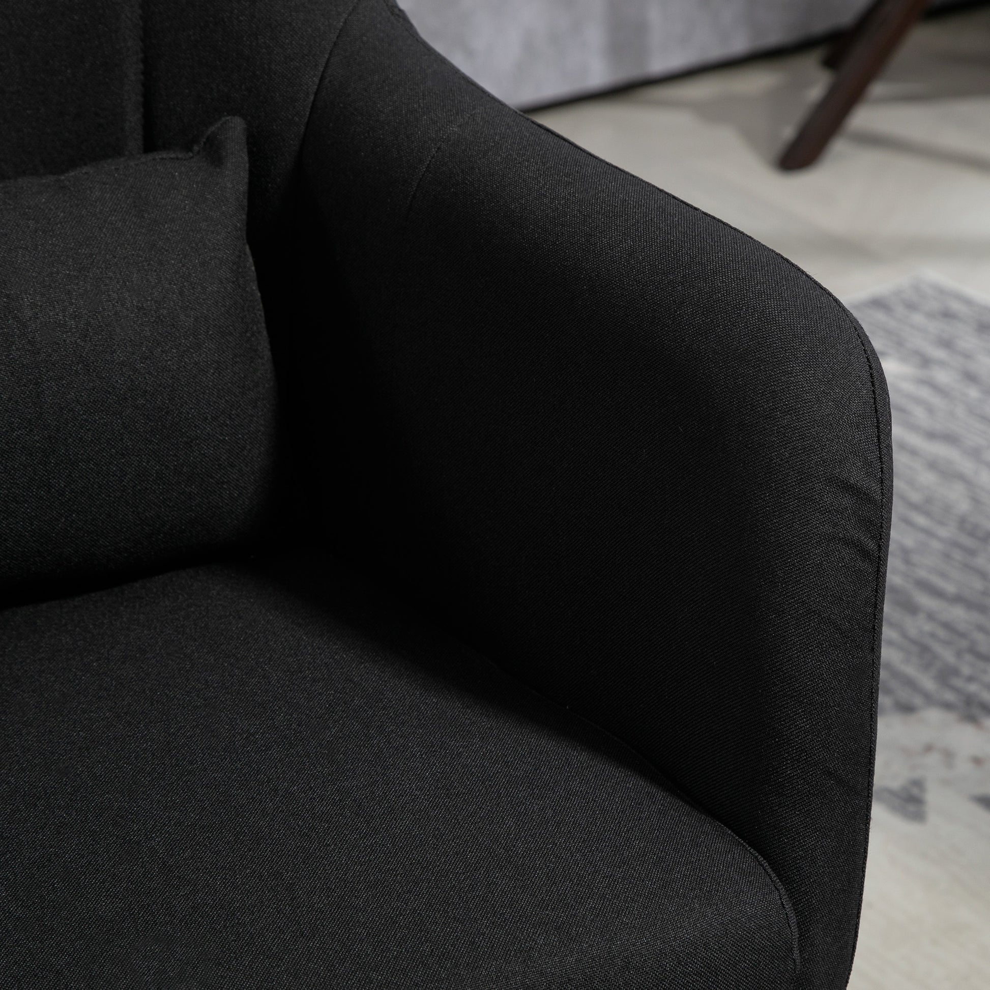 Chair Lounge Chair with Armrest, Lumbar Pillow, Padded Recliner with Metal Frame, Linen Look, Height Adjustable Swivel Chair for Bedroom, Living Room, Black