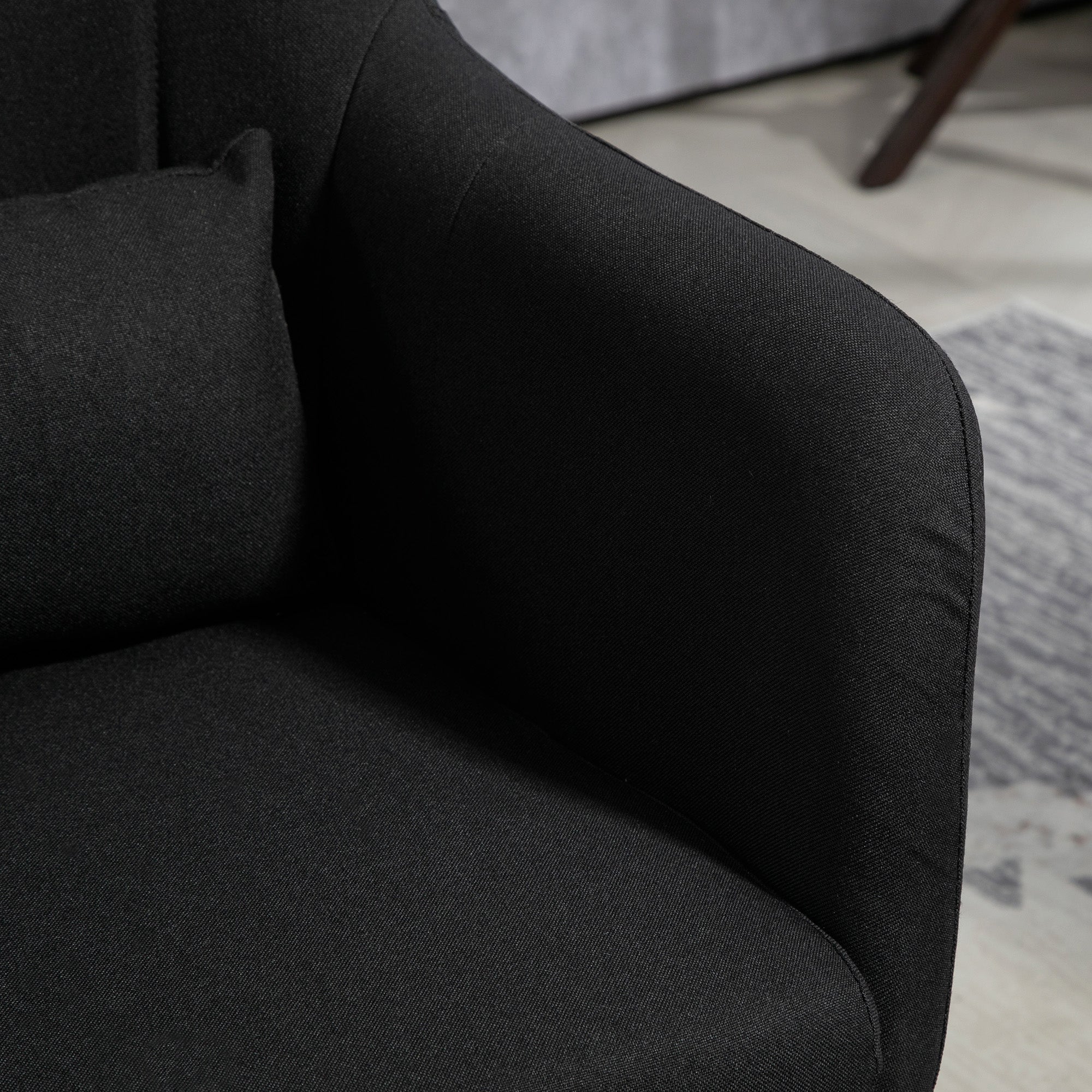 Chair Lounge Chair with Armrest, Lumbar Pillow, Padded Recliner with Metal Frame, Linen Look, Height Adjustable Swivel Chair for Bedroom, Living Room, Black