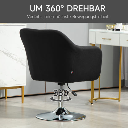 Chair Lounge Chair with Armrest, Lumbar Pillow, Padded Recliner with Metal Frame, Linen Look, Height Adjustable Swivel Chair for Bedroom, Living Room, Black