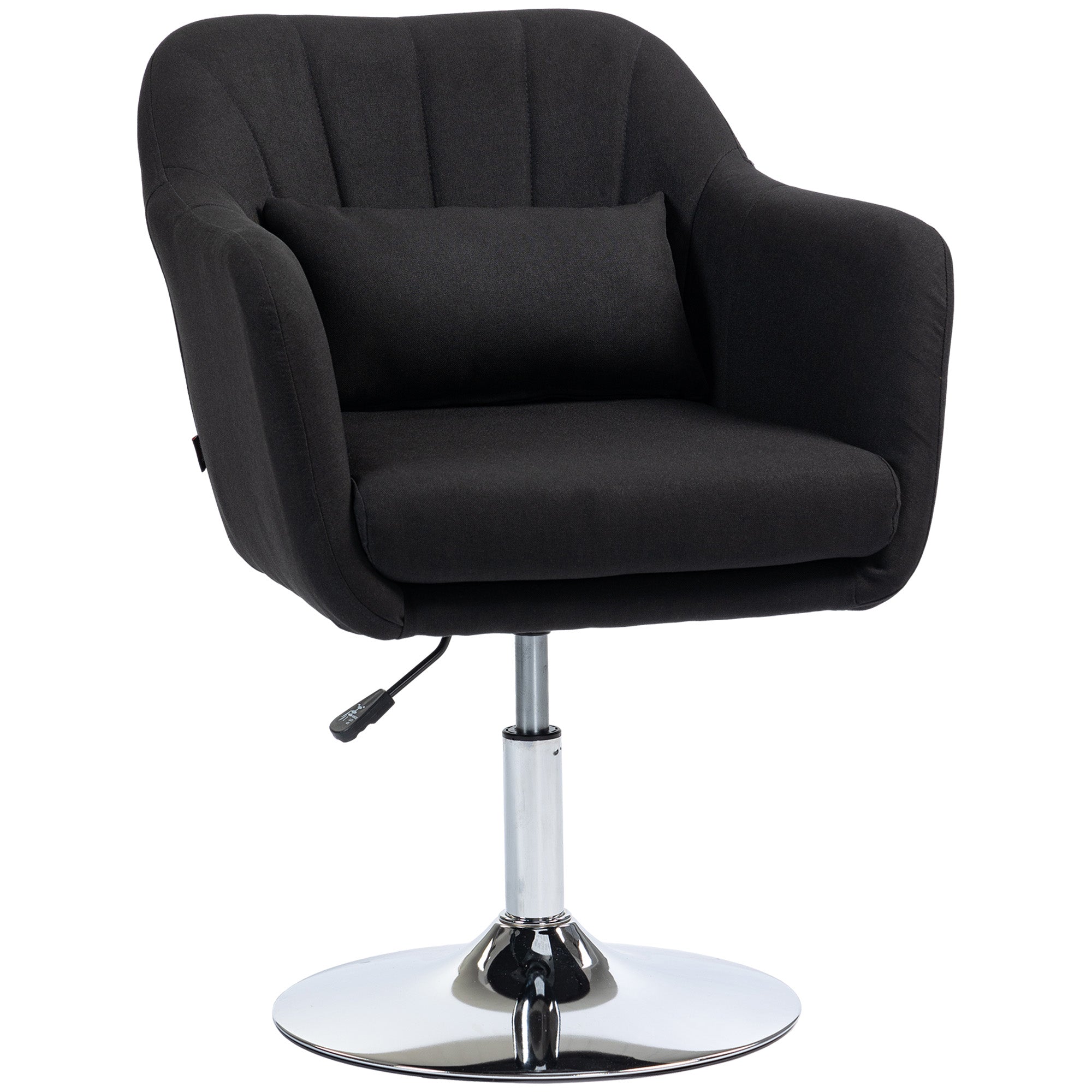 Chair Lounge Chair with Armrest, Lumbar Pillow, Padded Recliner with Metal Frame, Linen Look, Height Adjustable Swivel Chair for Bedroom, Living Room, Black