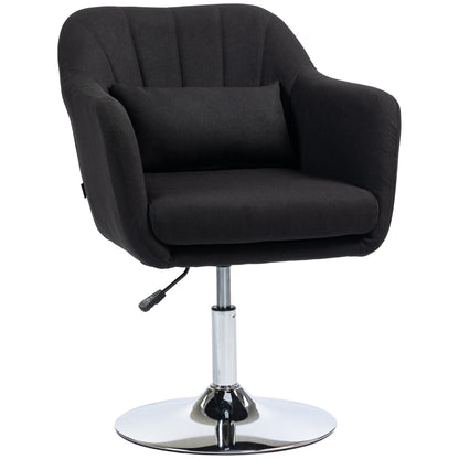 Chair Lounge Chair with Armrest, Lumbar Pillow, Padded Recliner with Metal Frame, Linen Look, Height Adjustable Swivel Chair for Bedroom, Living Room, Black