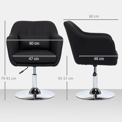 Chair Lounge Chair with Armrest, Lumbar Pillow, Padded Recliner with Metal Frame, Linen Look, Height Adjustable Swivel Chair for Bedroom, Living Room, Black