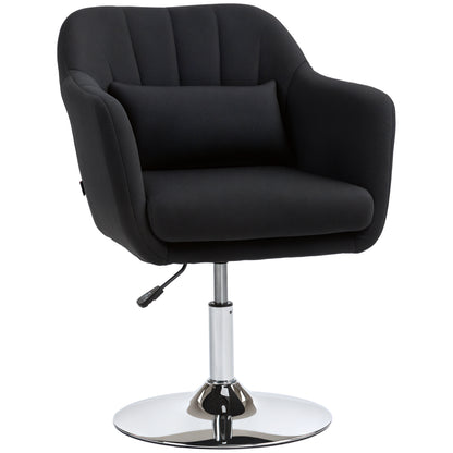 Chair Lounge Chair with Armrest, Lumbar Pillow, Padded Recliner with Metal Frame, Linen Look, Height Adjustable Swivel Chair for Bedroom, Living Room, Black