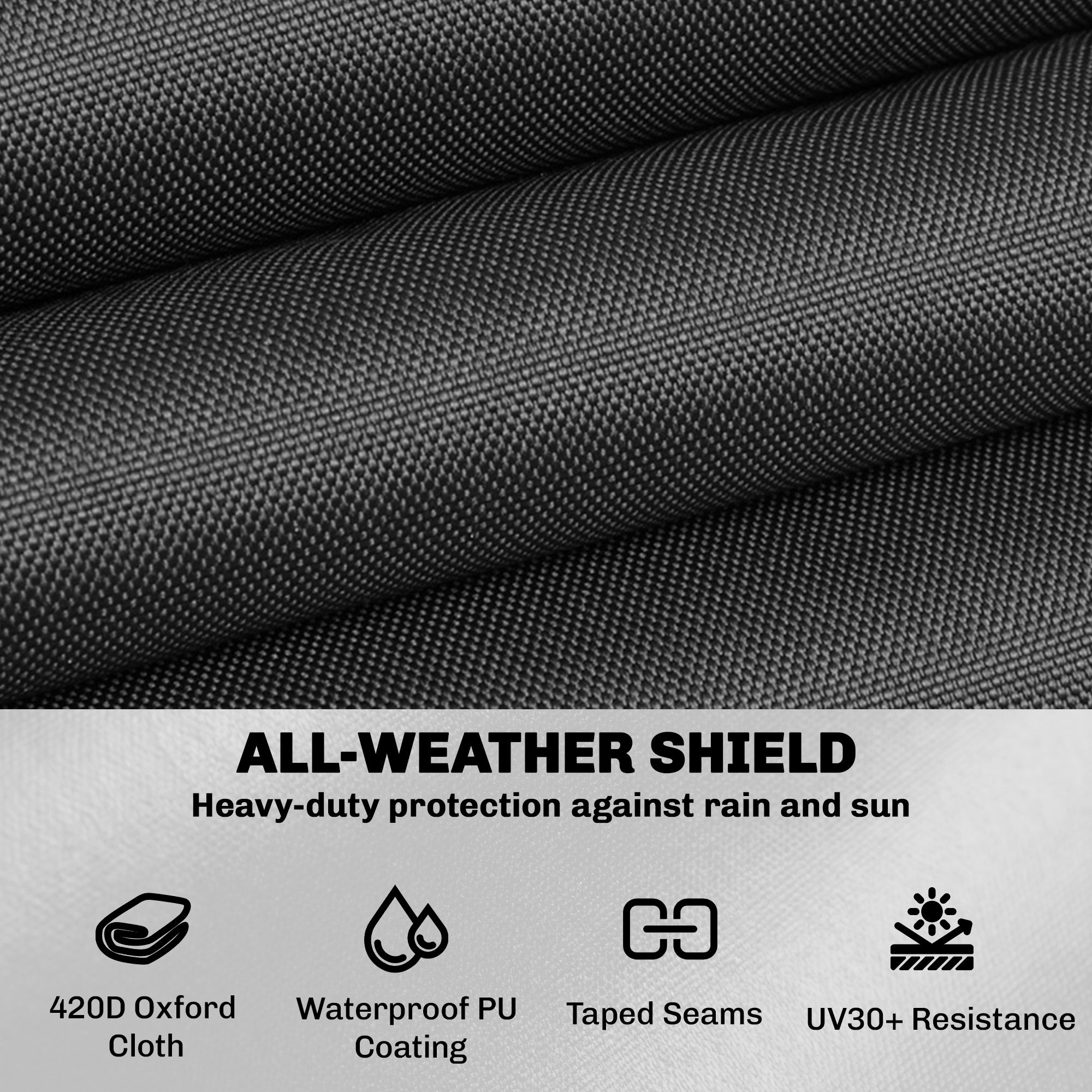Patio Furniture Cover — Winterproof, Waterproof, Anti-UV, 420D Oxford, Windproof, Square 125 x 125 x 74 cm (Black)