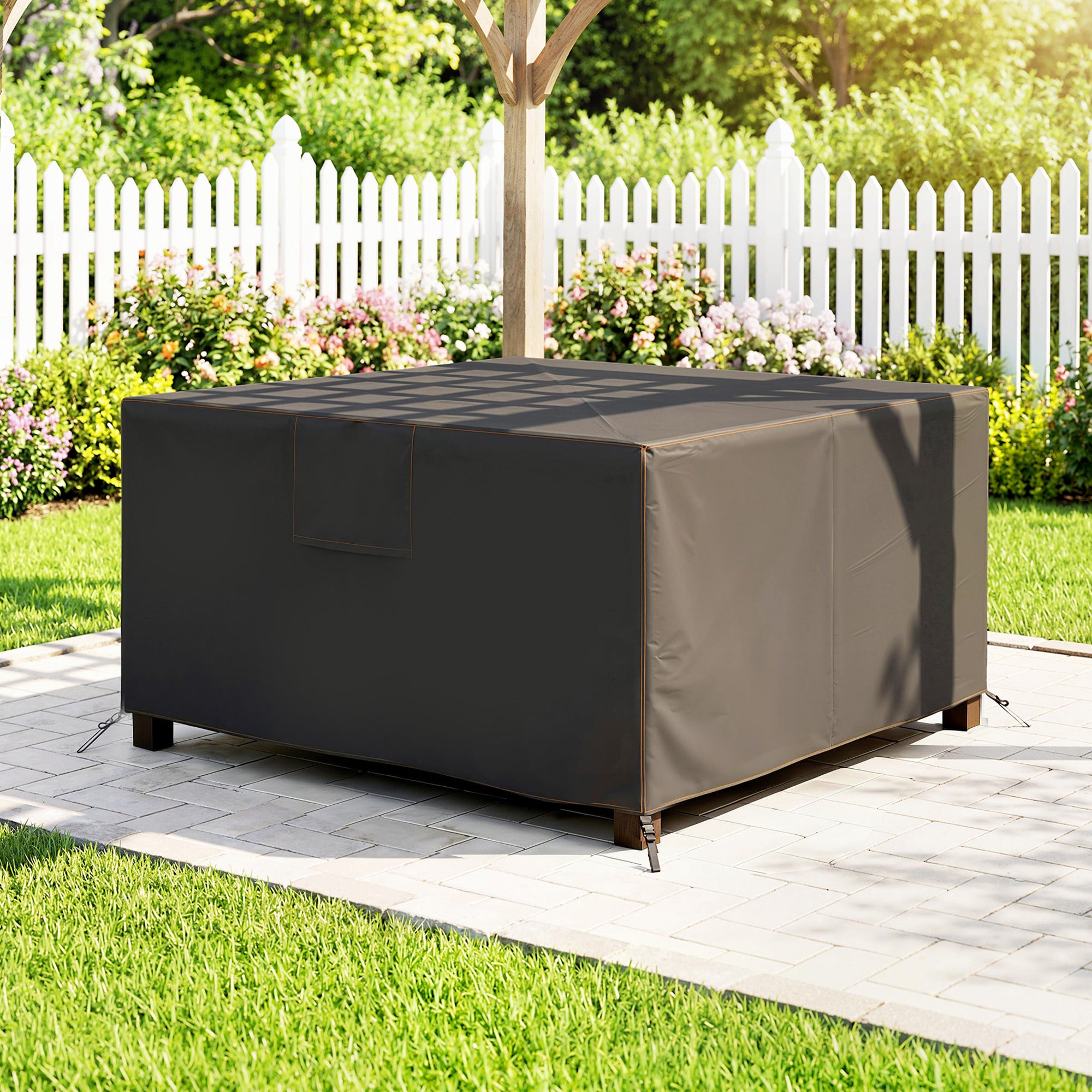 Patio Furniture Cover — Winterproof, Waterproof, Anti-UV, 420D Oxford, Windproof, Square 125 x 125 x 74 cm (Black)