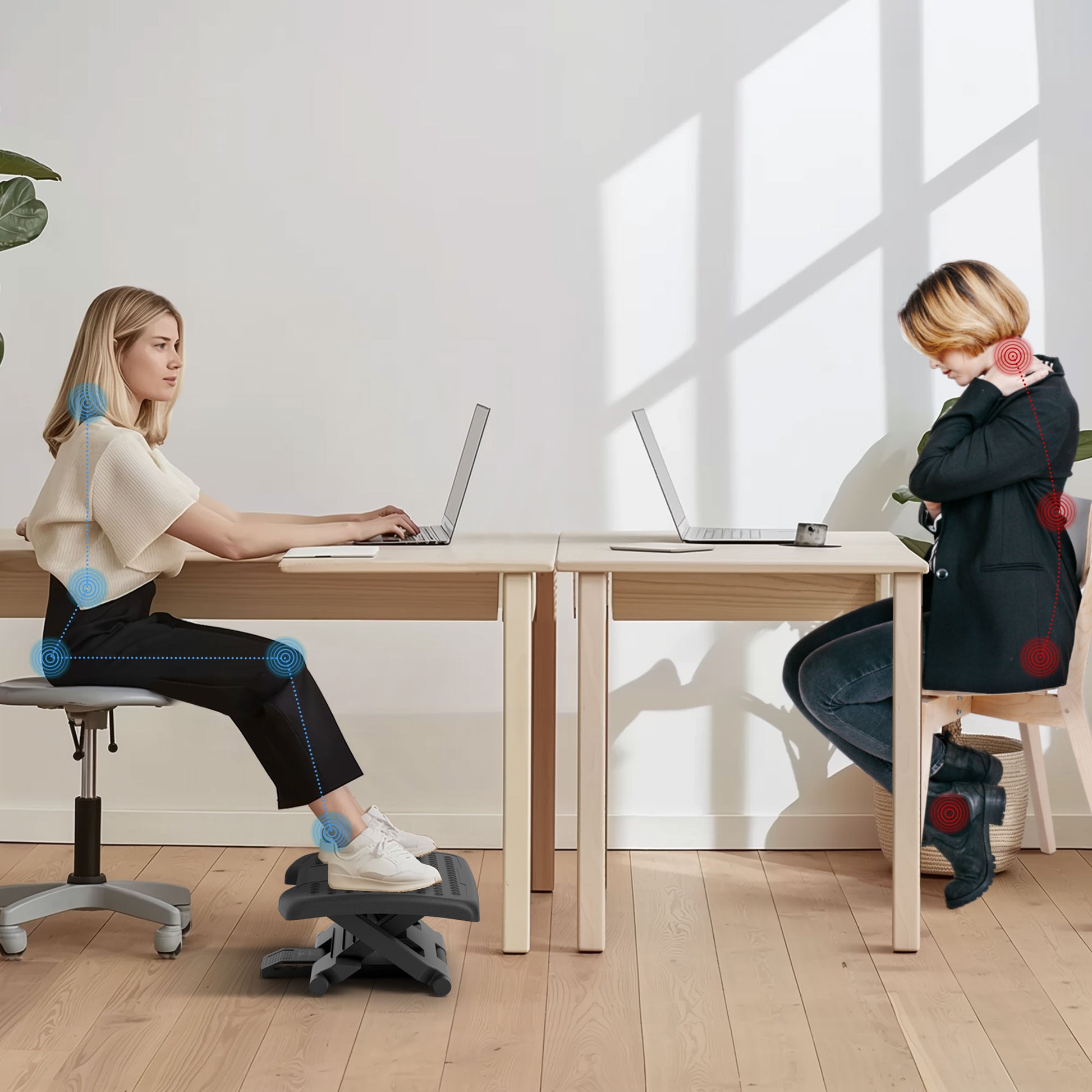 Footrest Desk Ergonomic 3 Step Height Adjustable Footrest Footstool with Massage Function Footrest for Home Office, Home, Office