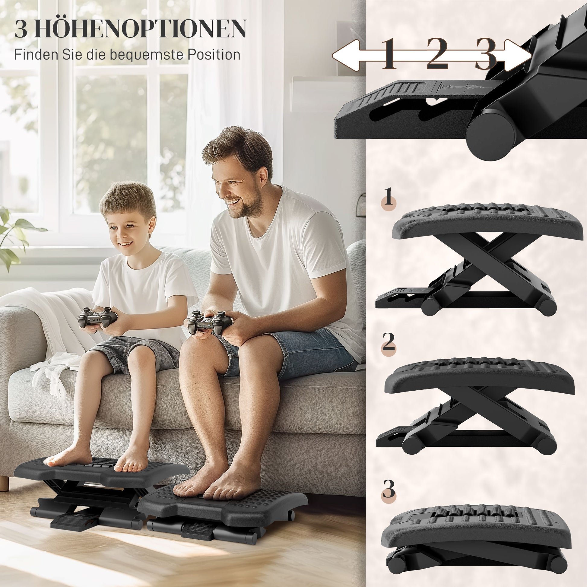 Footrest Desk Ergonomic 3 Step Height Adjustable Footrest Footstool with Massage Function Footrest for Home Office, Home, Office