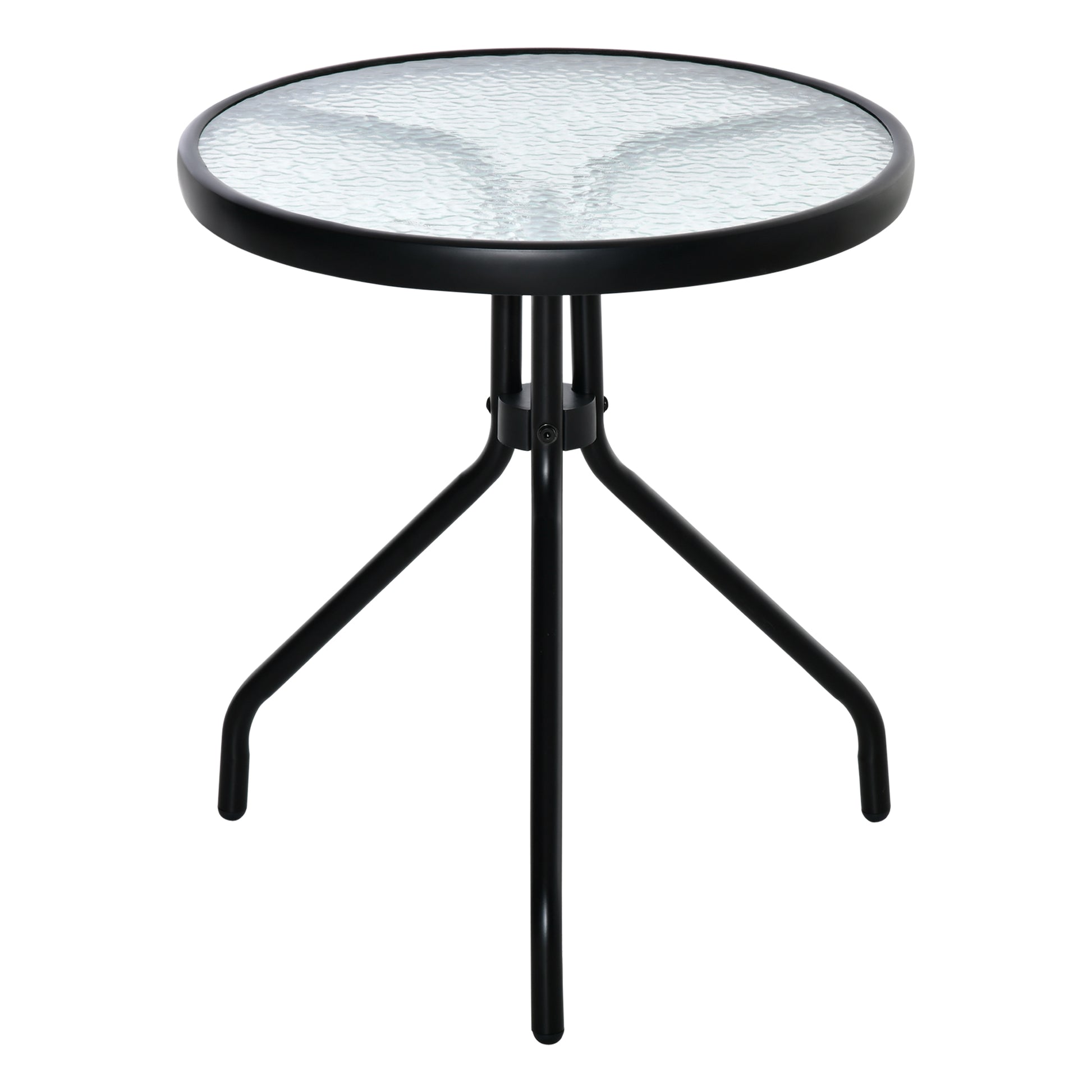 Round Garden Table Outdoor Coffee Table with Decorative Glass Top and Metal Frame for Patio Terrace Balcony Ø50x55 cm Black