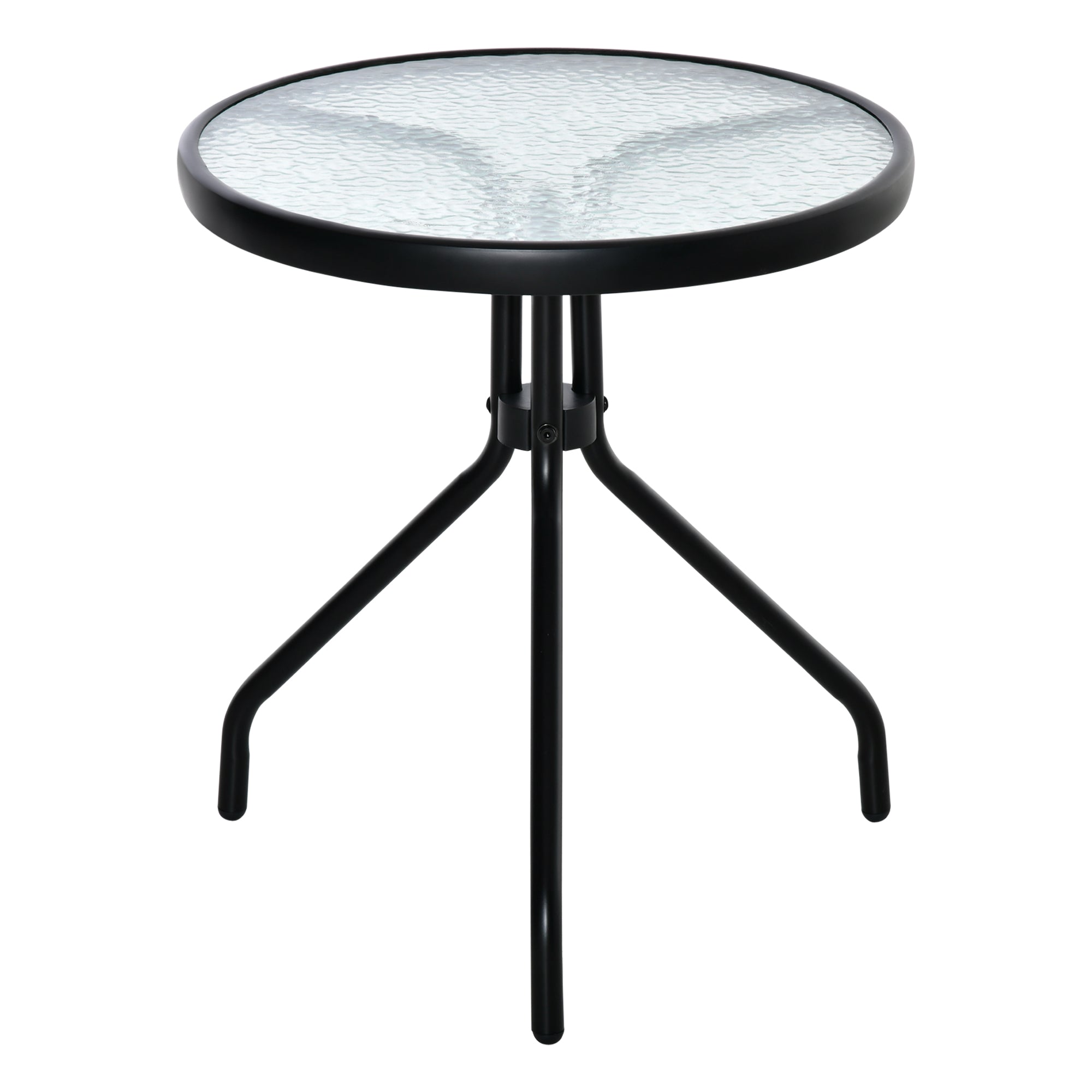 Round Garden Table Outdoor Coffee Table with Decorative Glass Top and Metal Frame for Patio Terrace Balcony Ø50x55 cm Black