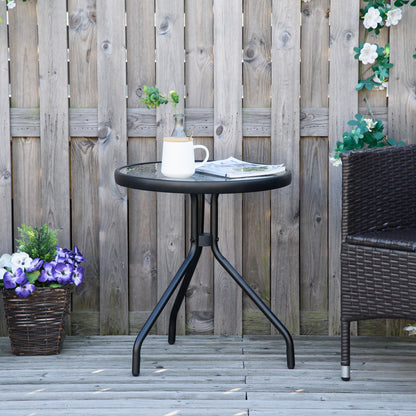 Round Garden Table Outdoor Coffee Table with Decorative Glass Top and Metal Frame for Patio Terrace Balcony Ø50x55 cm Black