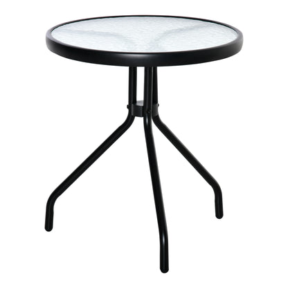 Round Garden Table Outdoor Coffee Table with Decorative Glass Top and Metal Frame for Patio Terrace Balcony Ø50x55 cm Black