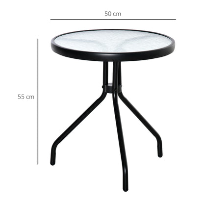 Round Garden Table Outdoor Coffee Table with Decorative Glass Top and Metal Frame for Patio Terrace Balcony Ø50x55 cm Black