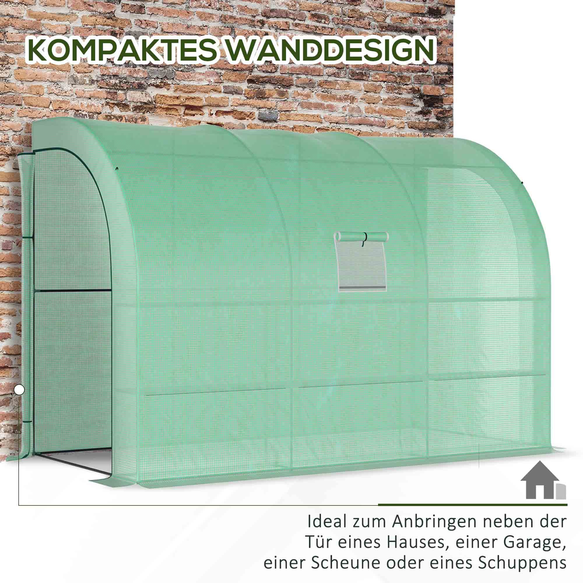 Greenhouse with Shelves Window, Winterproof Steel Poly Film Greenhouse, Wall-Mounted Greenhouse for Balcony, Garden, Tomato House 300x150x213cm Tomato Greenhouse for Vegetables Flowers Plants Green
