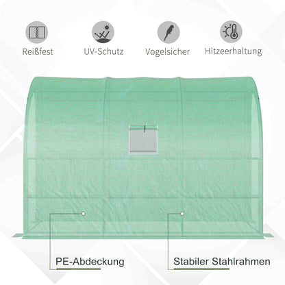 Greenhouse with Shelves Window, Winterproof Steel Poly Film Greenhouse, Wall-Mounted Greenhouse for Balcony, Garden, Tomato House 300x150x213cm Tomato Greenhouse for Vegetables Flowers Plants Green