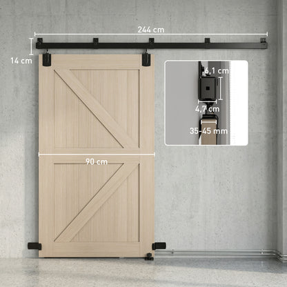 Sliding Door Hardware Kit 2.44 m (8 ft) with Rail – Clamp Hanger Sliding Door System in Carbon Steel, Screw Set with UV Protection for Single Doors, Black