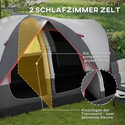 Camping Tent, Tunnel Tent for 6-8 People, with Light Hook, Mesh Windows, 2 Rooms Windproof Family Tent with Carrying Bag, 2000mm Water-Resistant Group Tent for Camping, Garden, Grey