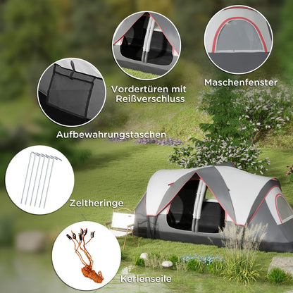 Camping Tent, Tunnel Tent for 6-8 People, with Light Hook, Mesh Windows, 2 Rooms Windproof Family Tent with Carrying Bag, 2000mm Water-Resistant Group Tent for Camping, Garden, Grey