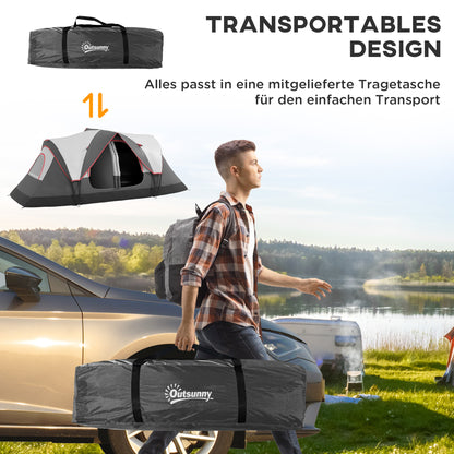 Camping Tent, Tunnel Tent for 6-8 People, with Light Hook, Mesh Windows, 2 Rooms Windproof Family Tent with Carrying Bag, 2000mm Water-Resistant Group Tent for Camping, Garden, Grey