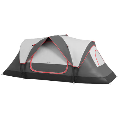 Camping Tent, Tunnel Tent for 6-8 People, with Light Hook, Mesh Windows, 2 Rooms Windproof Family Tent with Carrying Bag, 2000mm Water-Resistant Group Tent for Camping, Garden, Grey