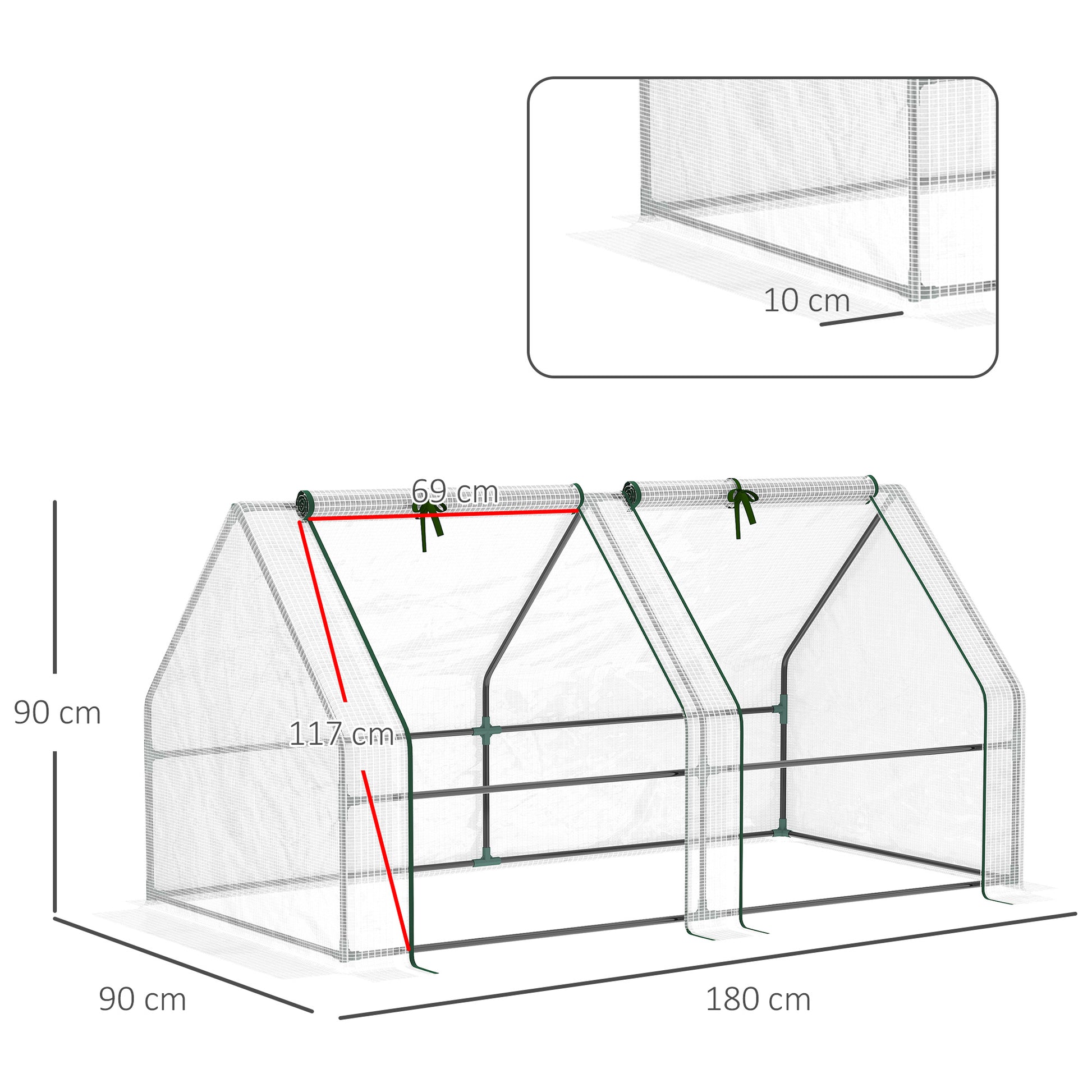 Outdoor Greenhouse Garden Greenhouse 180x90x90 cm Shed Type with 2 Windows Steel Frame Terrace Greenhouse for Growing Plants Flowers Tomatoes White