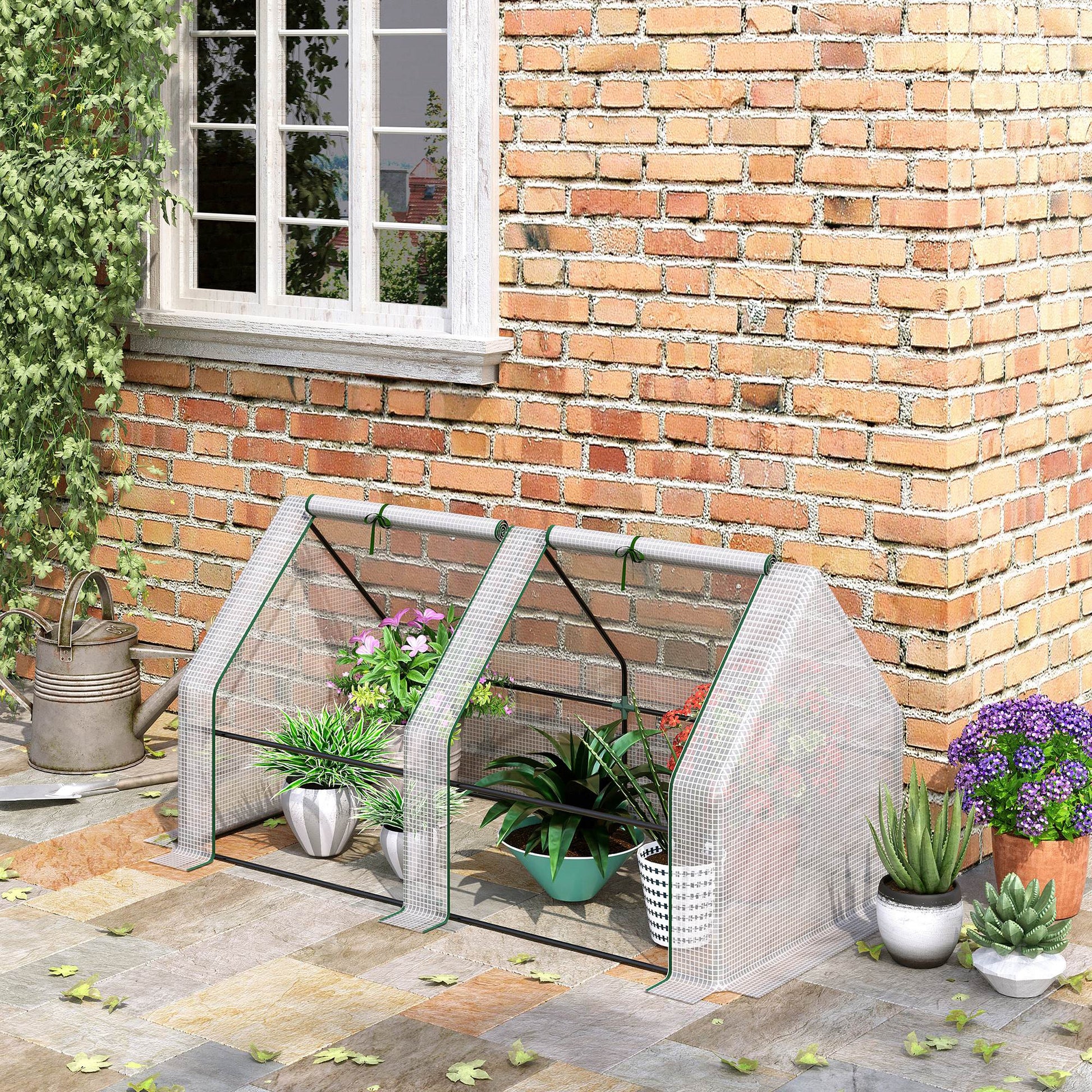 Outdoor Greenhouse Garden Greenhouse 180x90x90 cm Shed Type with 2 Windows Steel Frame Terrace Greenhouse for Growing Plants Flowers Tomatoes White