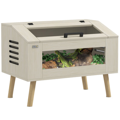Reptile Terrarium with Side Ventilation, Snake Vivarium 111L with Tempered Glass Windows, Lid, 80 x 50 x 60 cm natural wood