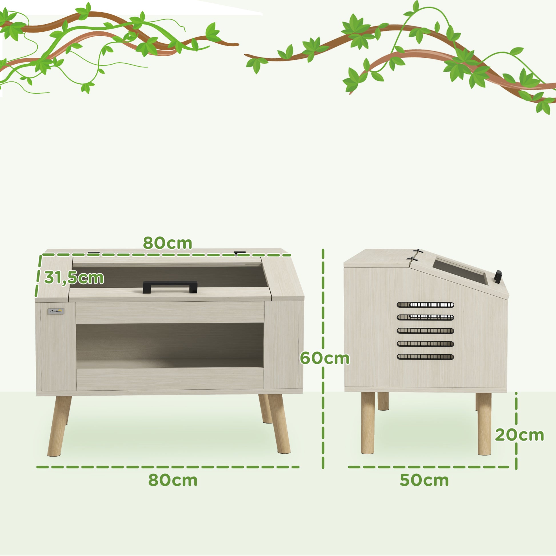 Reptile Terrarium with Side Ventilation, Snake Vivarium 111L with Tempered Glass Windows, Lid, 80 x 50 x 60 cm natural wood