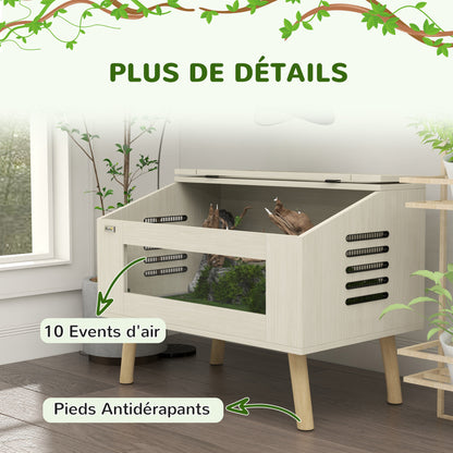 Reptile Terrarium with Side Ventilation, Snake Vivarium 111L with Tempered Glass Windows, Lid, 80 x 50 x 60 cm natural wood