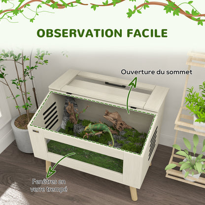 Reptile Terrarium with Side Ventilation, Snake Vivarium 111L with Tempered Glass Windows, Lid, 80 x 50 x 60 cm natural wood