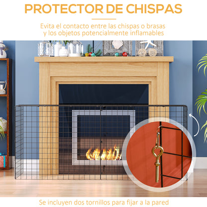 Fireplace Spark Protection Screen with Adjustable Length 81.5-160x44x68 cm Black Metal Wire Fireplace Protector