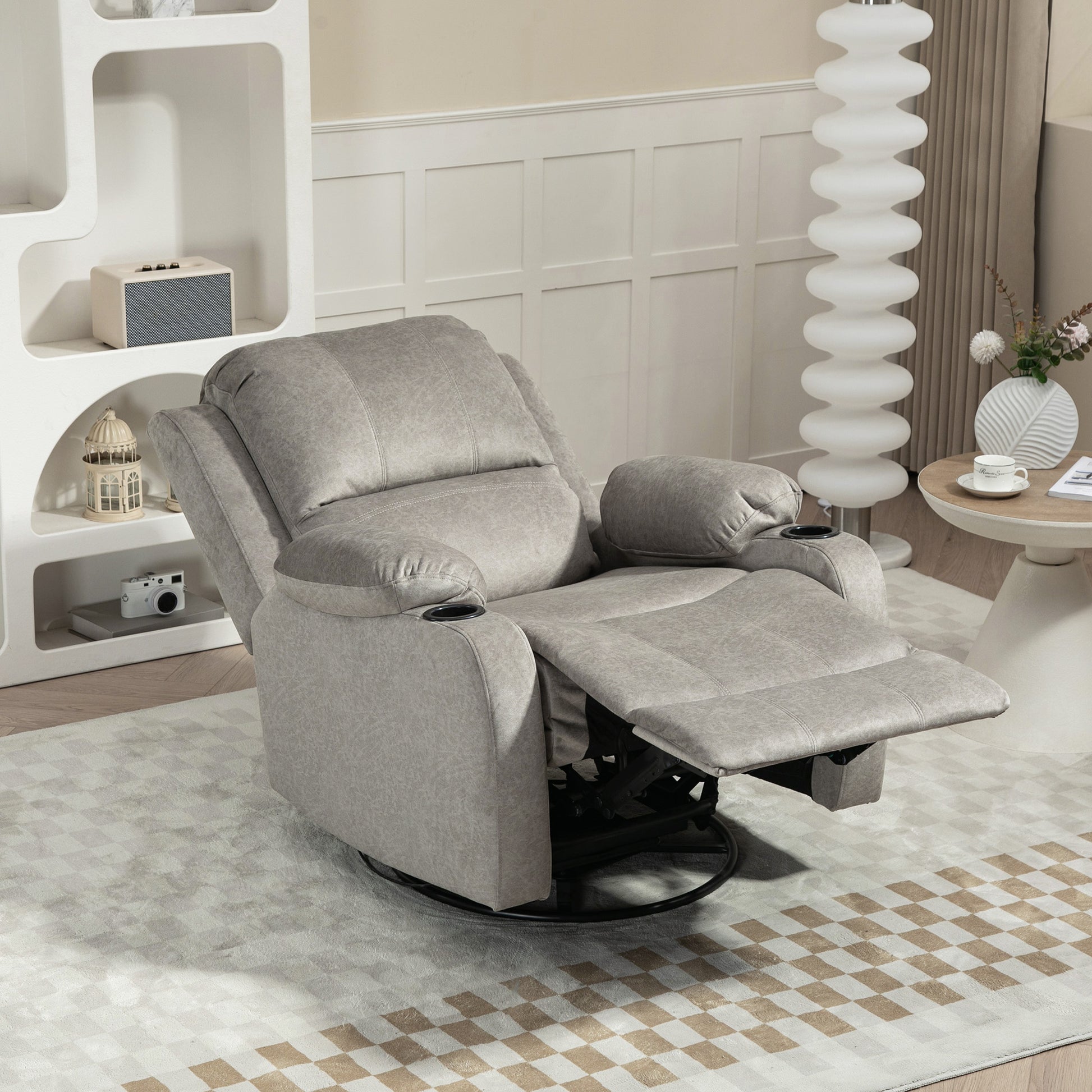 Relax Armchair TV Armchair with Reclining Function, Rocking Function, Swivel TV Armchair with Pocket Spring Core, Footrest, and Cup Holder, for Living Room, Brown