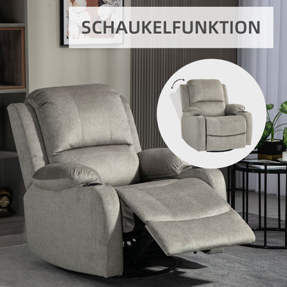 Relax Armchair TV Armchair with Reclining Function, Rocking Function, Swivel TV Armchair with Pocket Spring Core, Footrest, and Cup Holder, for Living Room, Brown