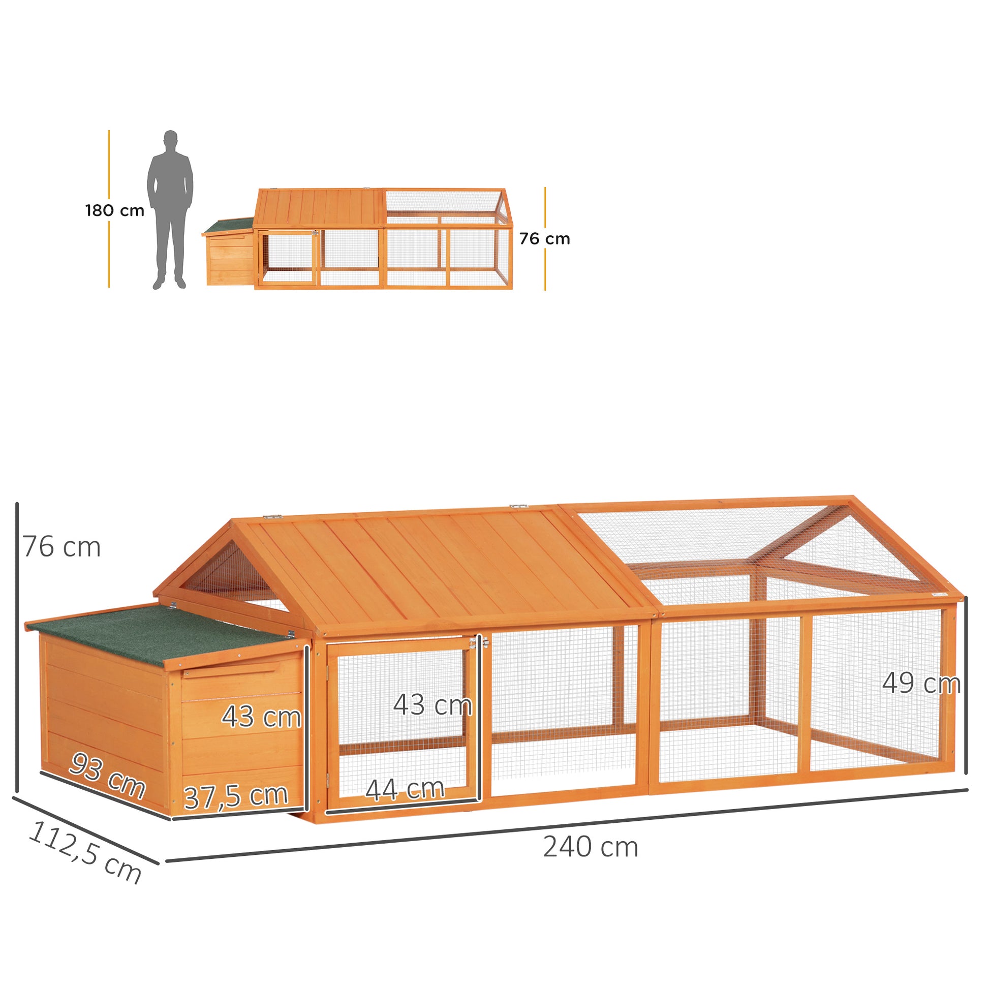 Outdoor Chicken Coop 240x112.5x76 cm Wooden Chicken Coop with Flip-Open Roof Enclosure Lockable Doors and Nesting Box for Chickens Rabbits Ducks Natural