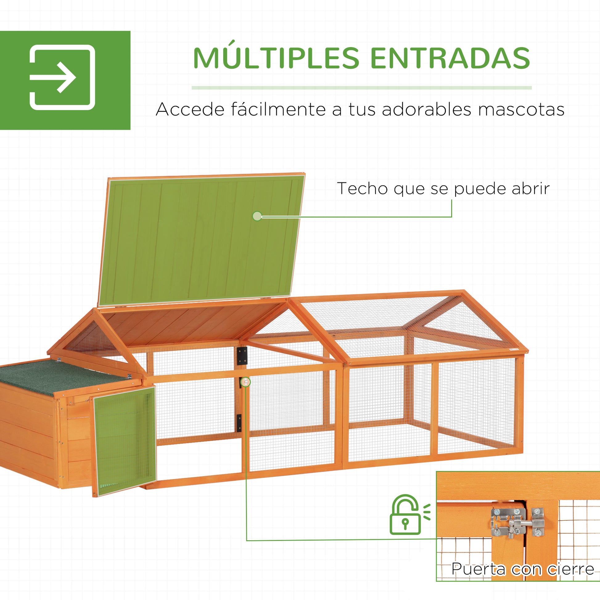 Outdoor Chicken Coop 240x112.5x76 cm Wooden Chicken Coop with Flip-Open Roof Enclosure Lockable Doors and Nesting Box for Chickens Rabbits Ducks Natural