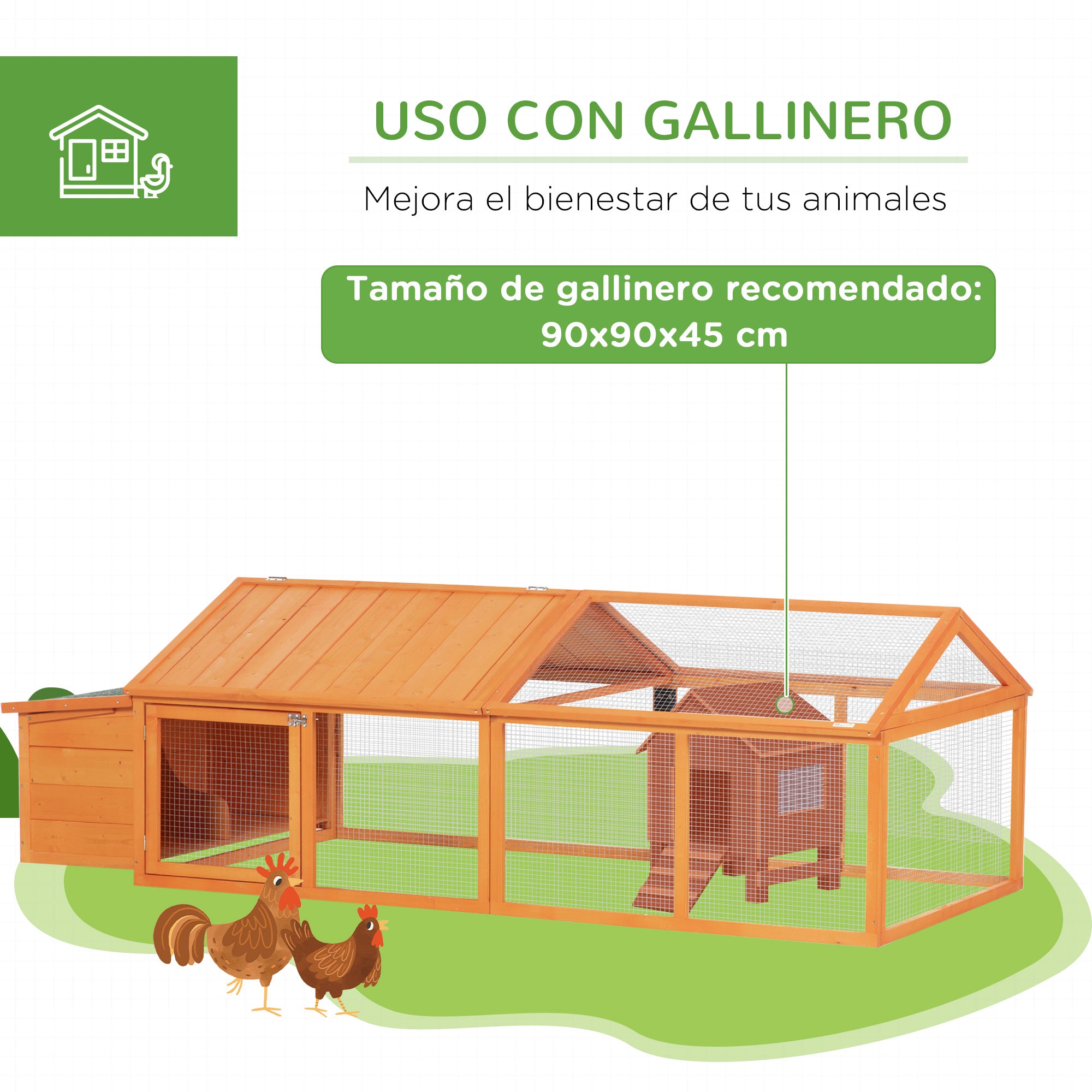 Outdoor Chicken Coop 240x112.5x76 cm Wooden Chicken Coop with Flip-Open Roof Enclosure Lockable Doors and Nesting Box for Chickens Rabbits Ducks Natural