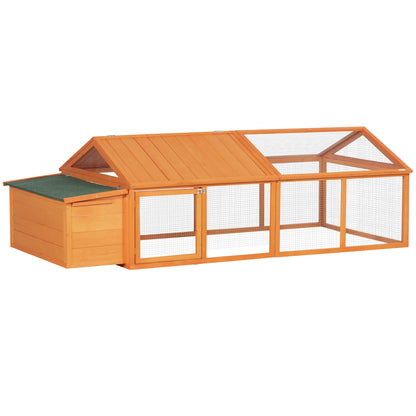 Outdoor Chicken Coop 240x112.5x76 cm Wooden Chicken Coop with Flip-Open Roof Enclosure Lockable Doors and Nesting Box for Chickens Rabbits Ducks Natural
