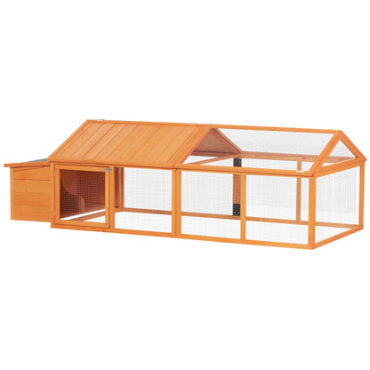 Outdoor Chicken Coop 240x112.5x76 cm Wooden Chicken Coop with Flip-Open Roof Enclosure Lockable Doors and Nesting Box for Chickens Rabbits Ducks Natural