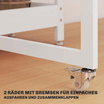 Folding Dining Table Kitchen Table for 2-4 Persons with 2 Open Shelves, Dining Table Folding Table with Wheels for Small Spaces, Dining Room, Kitchen 133.4 x 80 x 75 cm White