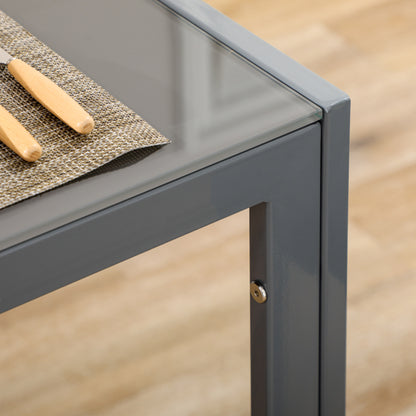 5-Piece Dining Set with 1 Dining Table and 4 Modern Chairs for Kitchen or Dining Room in Faux Leather, Metal, and Tempered Glass, Gray