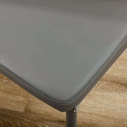 5-Piece Dining Set with 1 Dining Table and 4 Modern Chairs for Kitchen or Dining Room in Faux Leather, Metal, and Tempered Glass, Gray