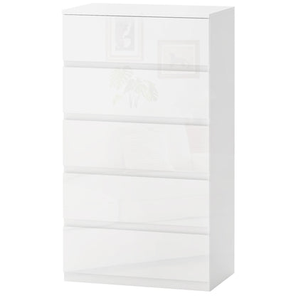 5-Drawer Chest Modern Bedroom Chest of Drawers with Anti-Tip Design Dresser for Living Room Hallway 55x33x100 cm Glossy White
