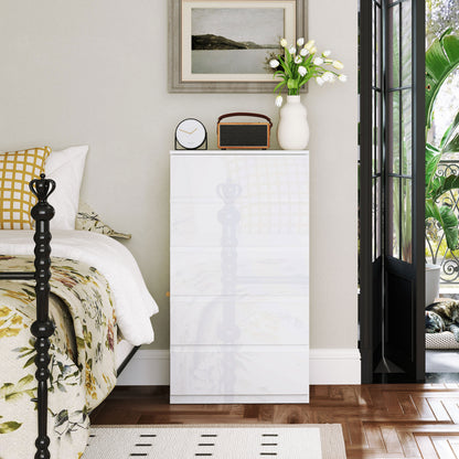 5-Drawer Chest Modern Bedroom Chest of Drawers with Anti-Tip Design Dresser for Living Room Hallway 55x33x100 cm Glossy White