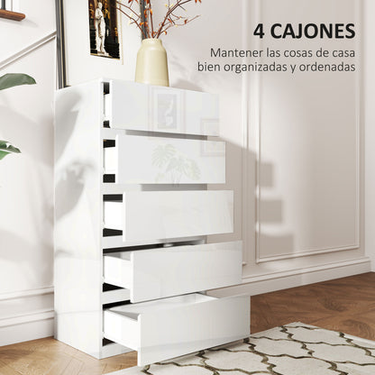 5-Drawer Chest Modern Bedroom Chest of Drawers with Anti-Tip Design Dresser for Living Room Hallway 55x33x100 cm Glossy White