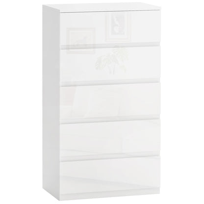 5-Drawer Chest Modern Bedroom Chest of Drawers with Anti-Tip Design Dresser for Living Room Hallway 55x33x100 cm Glossy White